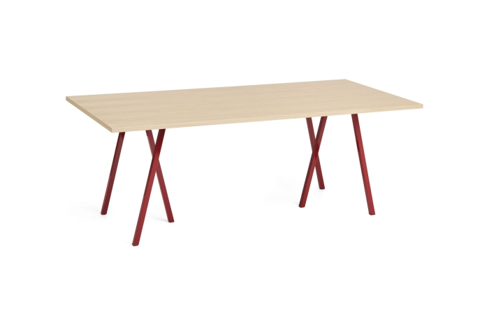 AE015-A333-AO35_Loop Stand Table L200xW92,5xH74_wb lacquered oak tabletop_maroon red powder coated steel frame.jpg
