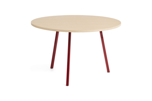 AE017-A340-AO35_Loop Stand Round Table Ø120xH74_wb lacquered oak tabletop_maroon red powder coated steel.jpg