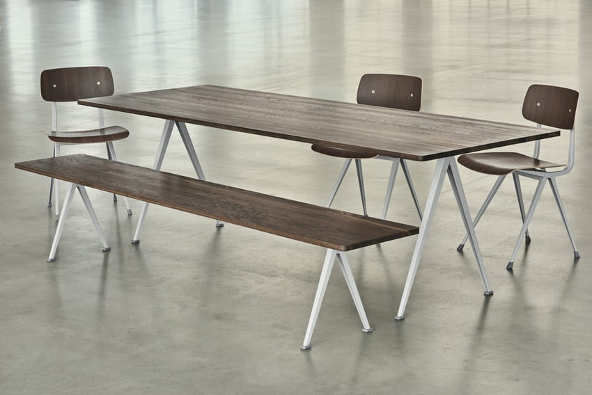 Pyramid Table 02 L250xW85xH74_Pyramid Bench 12 L250xW40xH46 Top smoked oak Frame beige_Result Chair Seat smoked oak Frame beige 02.jpg