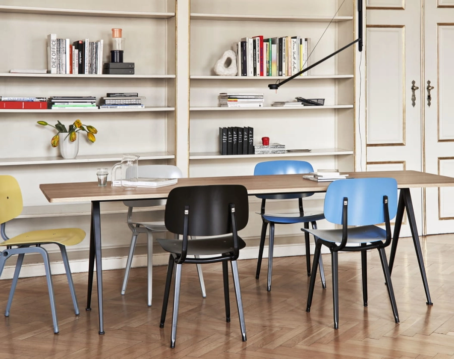 Revolt biscotti seat and back ocean steel_Revolt azure seat and back black steel_Pyramid Table 02 wb lacquer oak black base.jpg