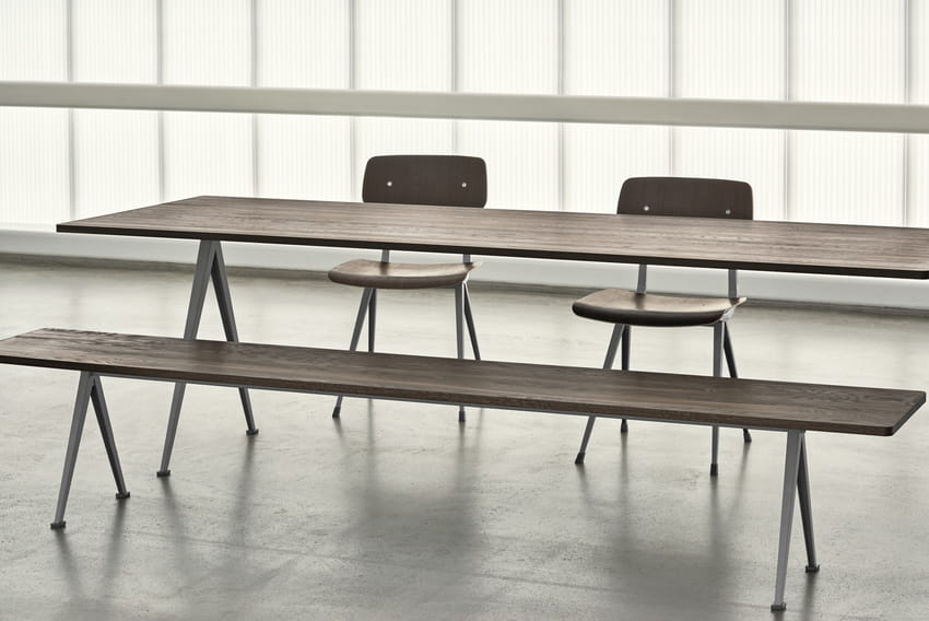 Pyramid Table 02 L250xW85xH74_Pyramid Bench 12 L250xW40xH46 Top smoked oak Frame beige_Result Chair Seat smoked oak Frame beige 01.jpg