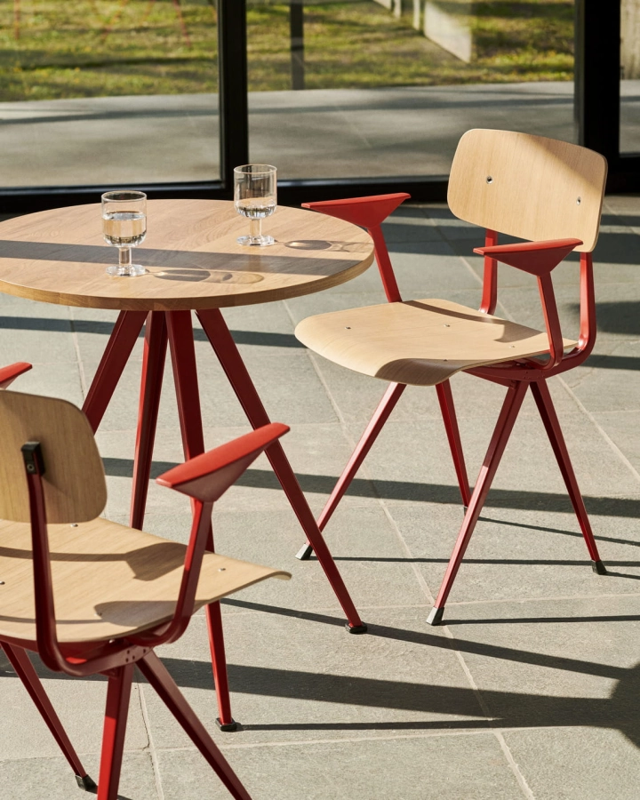 Result Armchair tomato red armrest and frame_Pyramid Cafe Table 21 wb lacquered oak tabletop tomato red frame.jpg