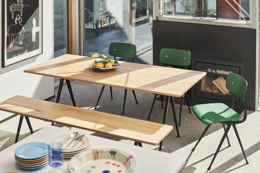 Result Chair forest green wb lacquer oak black frame_Pyramid Table 02_Pyramid Bench 12.jpg