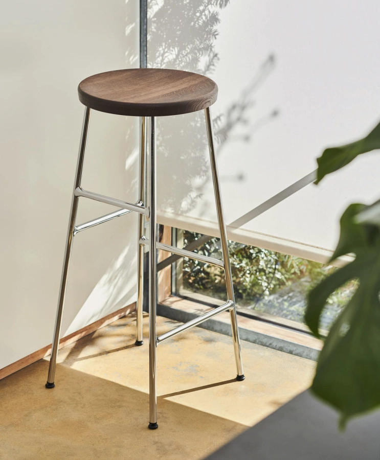 Cornet Bar Stool solid smoked oak seat chromed base.jpg