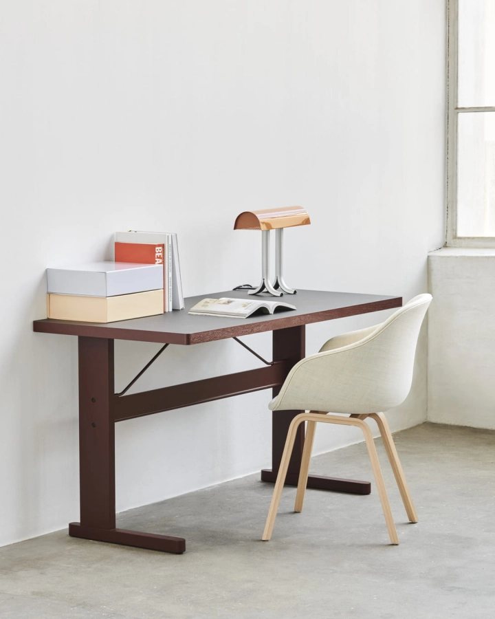 AAC 223 Metaphor 027_wb lacquer oak base_Passerelle Desk burgundy red wb lacquer_Anagram Table Lamp charred orange.jpg