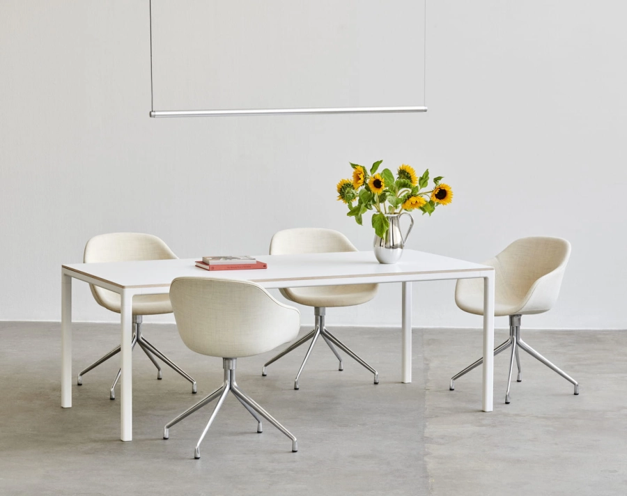 AAC 221 uph Remix 113_polished alu base_Factor Linear Suspension Lamp 1500 clear anodised alu_T12 Table white.jpg