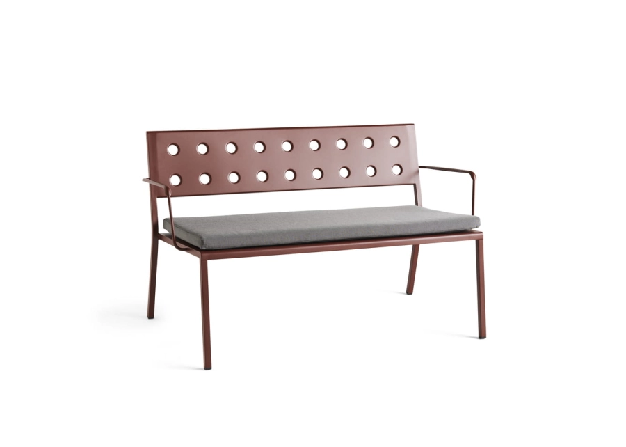 Balcony Lounge Bench Cushion black pepper textile_Balcony Lounge Bench w. arm iron red powder coated steel.jpg
