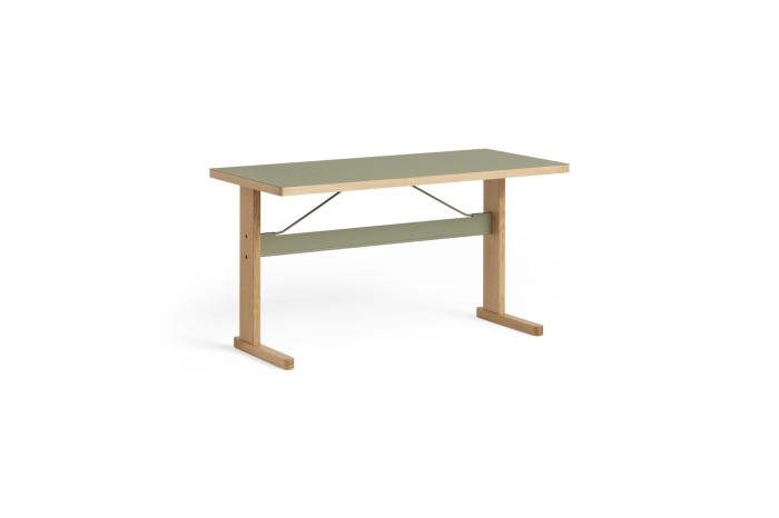 AB782-A293-AI15_Passerelle Desk L140xW65xH74 olive linoleum tabletop_wb lacquer oak frame_edge_thyme green powder coated crossbar.jpg