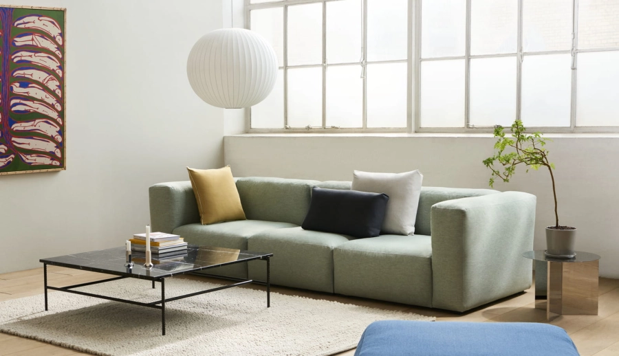 Mags Soft 3 Seater comb 1 Metaphor 023 dark grey stitching_Peas Random soft grey_Nelson Ball Bubble Pendant.jpg