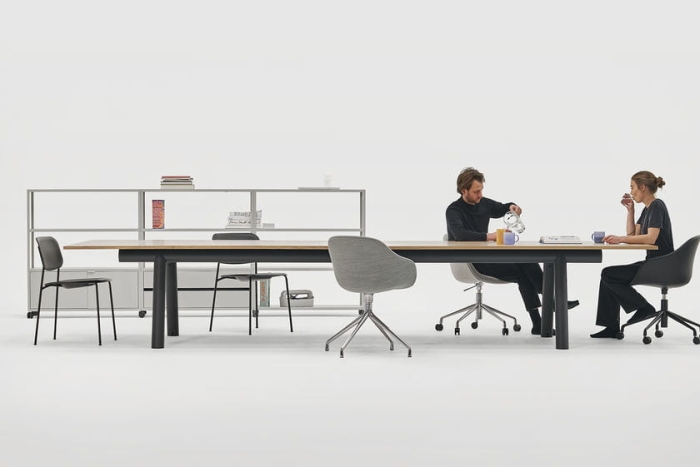 Boa Table wb lacquered oak tabletop charcoal powder coated alu frame_New Order Shelving Systen light grey.jpg