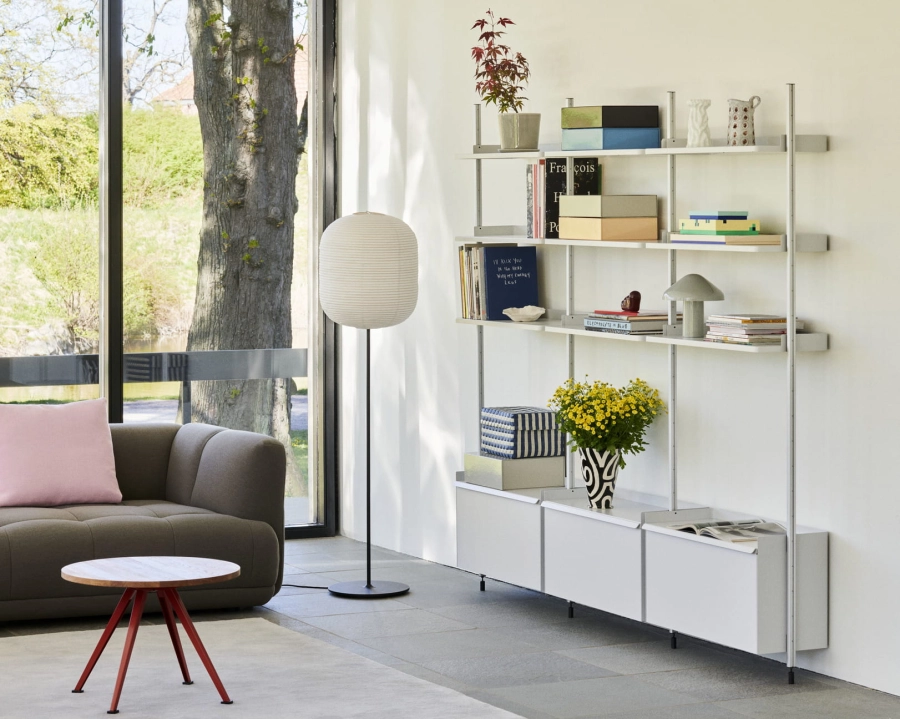 Pier System 133 PS white powder coated steel clear anodised profiles_Quilton Sofa Mode 007_Pyramid Coffee Table 51 oak top tomato red frame.jpg