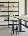 Pier System 103 PS black powder coated steel black anodised profiles_Passerelle High Table black linoleum tabletop ink black edge legs and crossbar.jpg