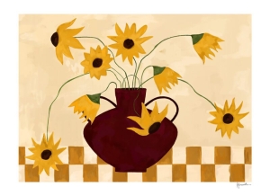 THE POSTER CLUB druk artystyczny SUNFLOWERS IN BURGUNDY VASE