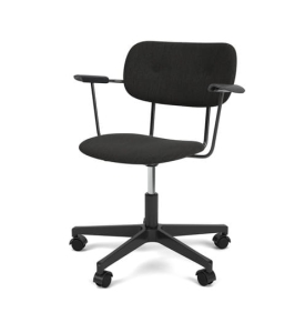 AUDO COPENHAGEN krzesło z podłokietnikami na kółkach, tapicerowane TASK CO czarne aluminium / czarny dąb