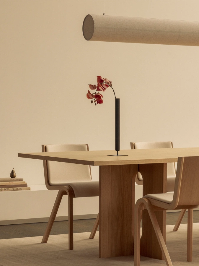 Audo_Androgyne_Dining_Table_Ready_Dining_Chair_Hashira_Linear_Oendant_Stance_Vase_2.webp