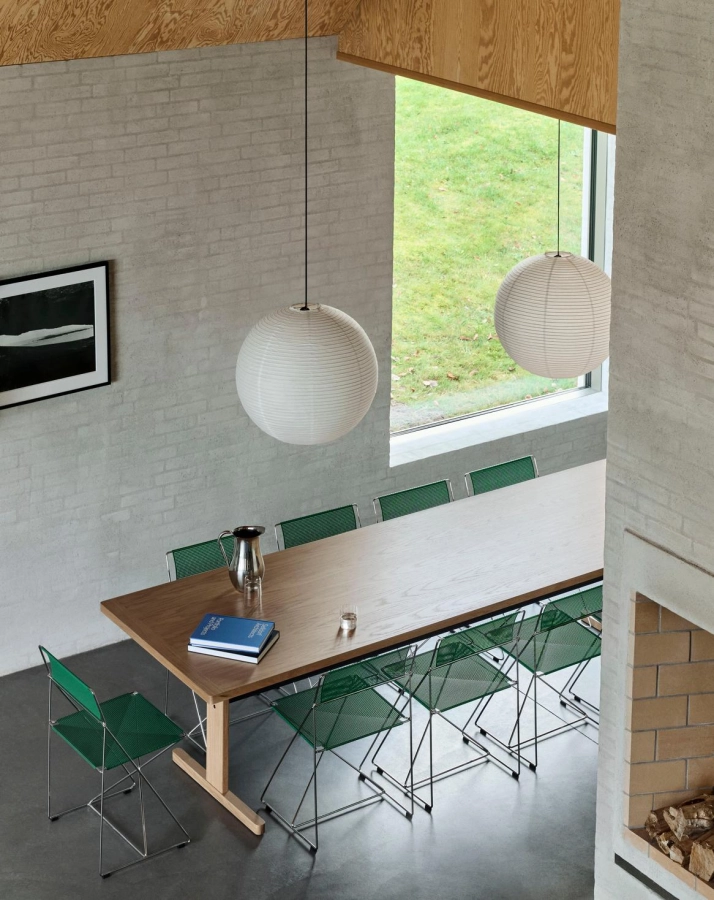 X-Line Chair Indoor leek green seat and back chromed frame_Passerelle Table wb lacquer oak.jpg