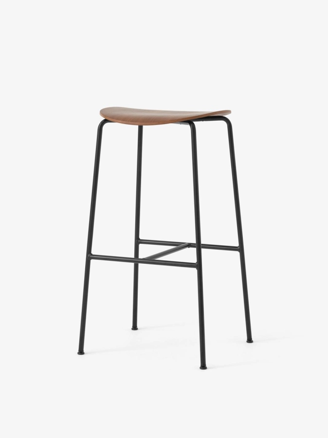 Pavilion Bar Stool AV38_Black frame_Lacquered Walnut_Angled Front.jpg