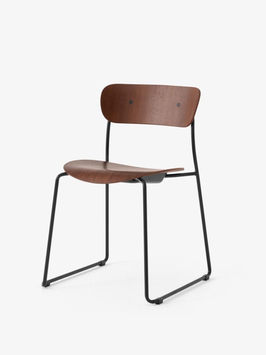 Pavilion Side Chair AV51_Black Sled Frame_Lacquered Walnut_Angled Front.jpg