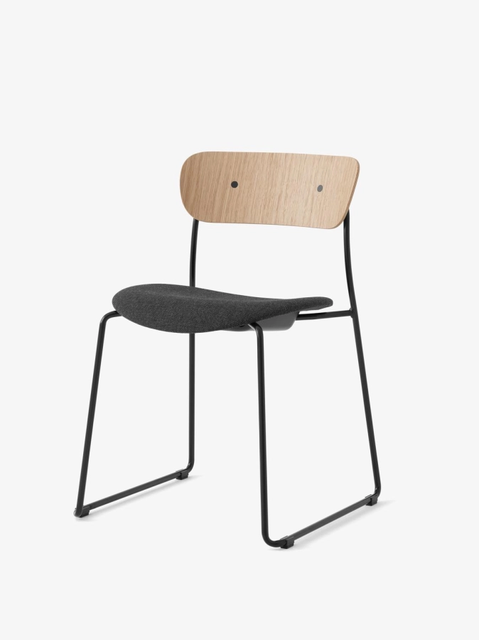 Pavilion Side Chair AV52_Black Sled Frame_Lacquered Oak w. Re-Wool 0198_Angled Front.jpg