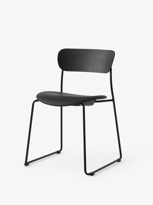 Pavilion Side Chair AV52_Black Sled Frame_Black Lacquered Oak w. Noble Leather Black_Angled Front.jpg