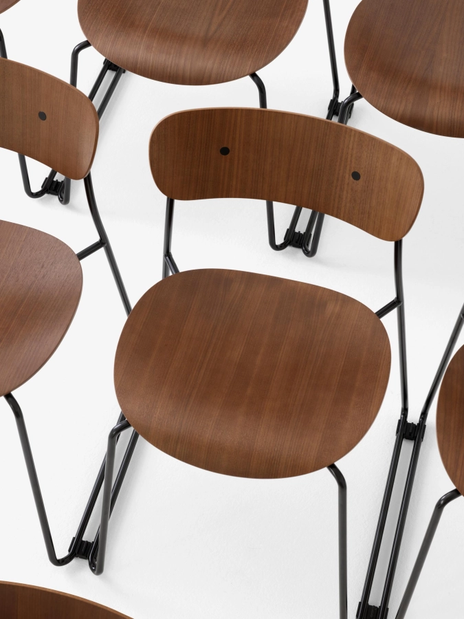 Pavilion Side Chair AV52_Black Sled Frame w. Linking Device_Lacquered Walnut_Family.jpg