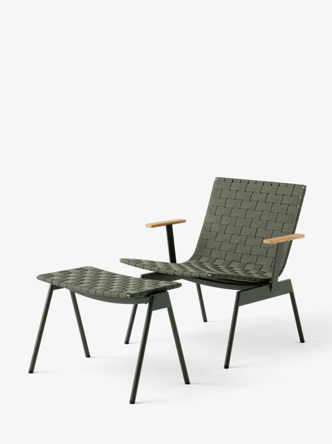 Ville Outdoor Lounge Chair AV45_Bronze Green_Ville Outdoor Footstool AV46_Bronze Green_Angled Front.jpg