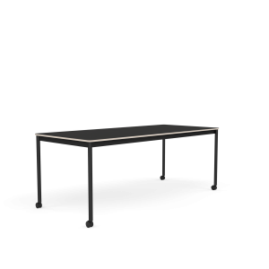 MUUTO stół z kółkami BASE 190x85 czarny nanolaminat / sklejka / czarna podstawa