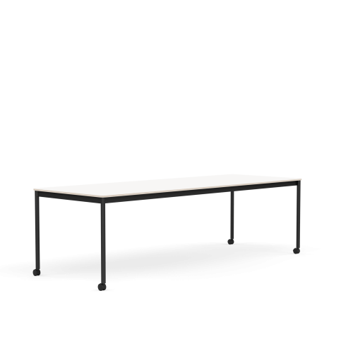 MUUTO stół z kółkami BASE 250x90 biały laminat / sklejka / czarna podstawa