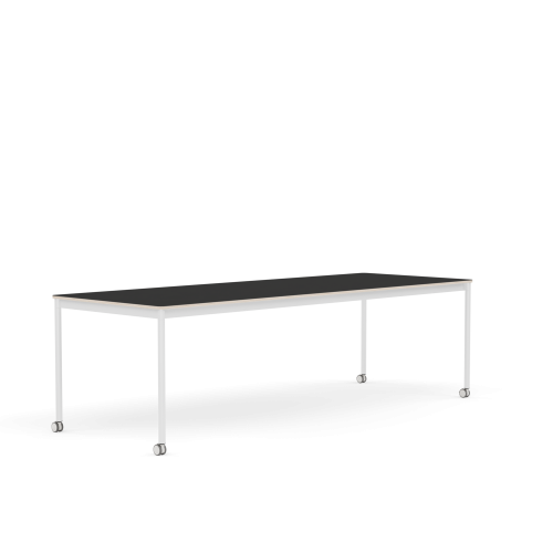 MUUTO stół z kółkami BASE 250x90 czarny nanolaminat / sklejka / biała podstawa