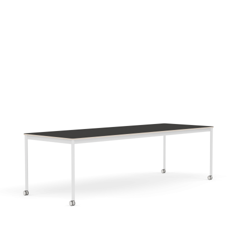 MUUTO stół z kółkami BASE 250x90 czarne linoleum / sklejka / biała podstawa