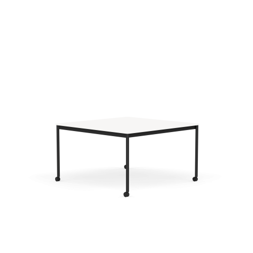 MUUTO stół z kółkami BASE 128x128 biały laminat / biały ABS / czarna podstawa