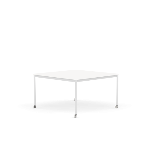 MUUTO stół z kółkami BASE 128x128 biały laminat / biały ABS / biała podstawa