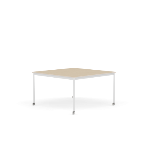 MUUTO stół z kółkami BASE 128x128 fornir dębowy / sklejka / biała podstawa