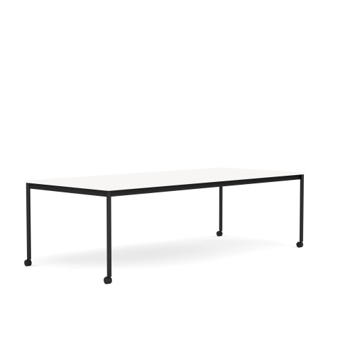 MUUTO stół z kółkami BASE 250x110 biały laminat / biały ABS / czarna podstawa