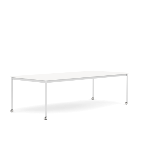 MUUTO stół z kółkami BASE 250x110 biały laminat / biały ABS / biała podstawa