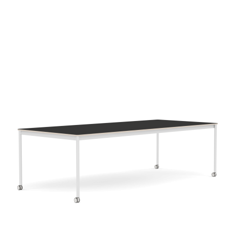 MUUTO stół z kółkami BASE 250x110 czarny nanolaminat / sklejka / biała podstawa