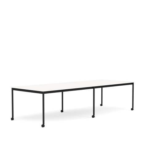 MUUTO stół z kółkami BASE 300x110 biały laminat / biały ABS / czarna podstawa