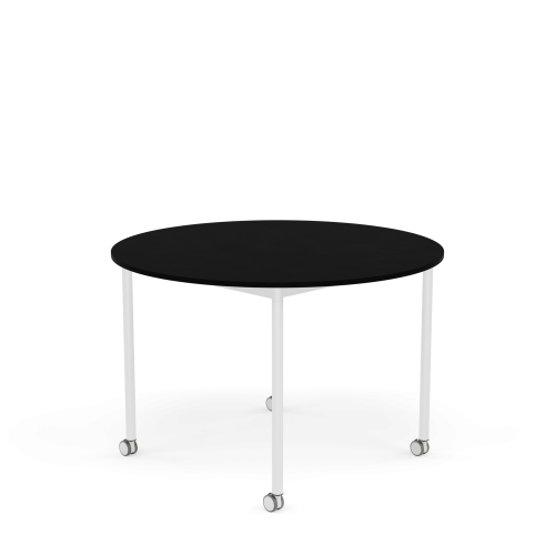 MUUTO stół okrągły z kółkami BASE Ø 110cm czarny laminat / czarny ABS / biała podstawa