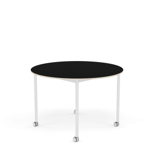 MUUTO stół okrągły z kółkami BASE Ø 110cm czarny laminat / sklejka / biała podstawa