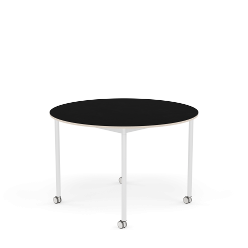 MUUTO stół okrągły z kółkami BASE Ø 110cm czarny laminat / sklejka / biała podstawa