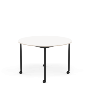 MUUTO stół okrągły z kółkami BASE Ø 110cm biały laminat / sklejka / czarna podstawa