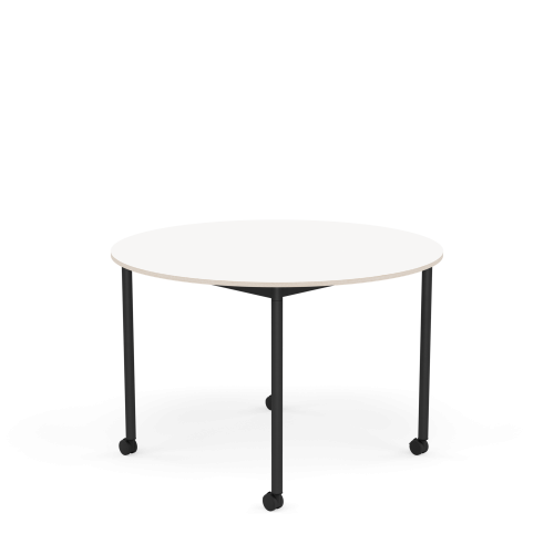 MUUTO stół okrągły z kółkami BASE Ø 110cm biały laminat / sklejka / czarna podstawa