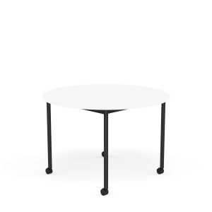 MUUTO stół okrągły z kółkami BASE Ø 110cm biały laminat / biały ABS / czarna podstawa