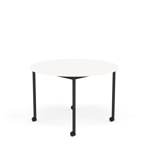 MUUTO stół okrągły z kółkami BASE Ø 110cm biały laminat / biały ABS / czarna podstawa