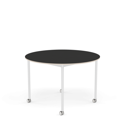 MUUTO stół okrągły z kółkami BASE Ø 110cm czarny nanolaminat / sklejka / biała podstawa