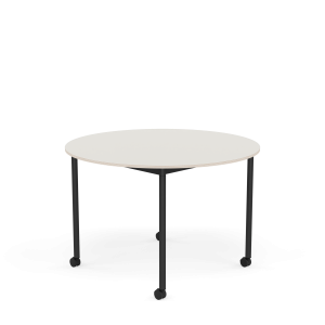MUUTO stół okrągły z kółkami BASE Ø 110cm biały nanolaminat / sklejka / czarna podstawa