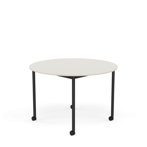 MUUTO stół okrągły z kółkami BASE Ø 110cm biały nanolaminat / sklejka / czarna podstawa