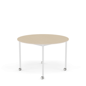 MUUTO stół okrągły z kółkami BASE Ø 110cm fornir dębowy / sklejka / biała podstawa
