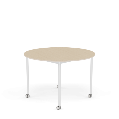 MUUTO stół okrągły z kółkami BASE Ø 110cm fornir dębowy / sklejka / biała podstawa