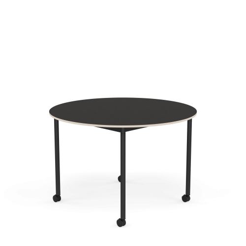 MUUTO stół okrągły z kółkami BASE Ø 110cm czarne linoleum / sklejka / czarna podstawa